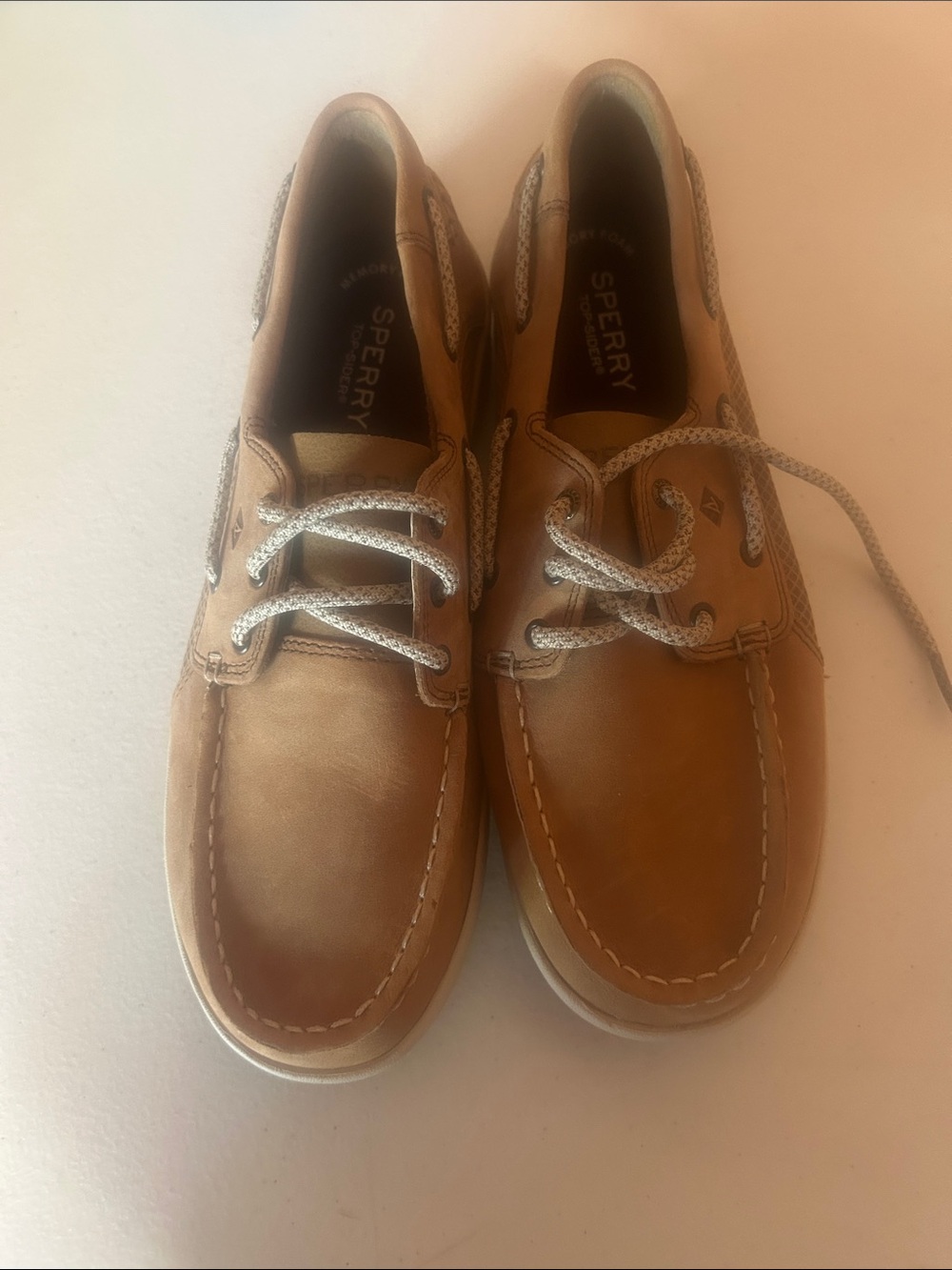 Sperry Kids Tan Leather Boat Shoes with White Laces